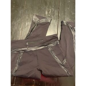 Lululemon Align Black Faux Leather Trim Crop Leggings Size 4 Athleisure Workout